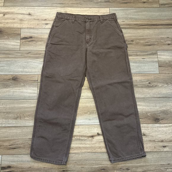 Men's Carhartt Duck Canvas Carpenter Jeans SZ 36x30 Chocolate Brown B11 CHT - Picture 1 of 12